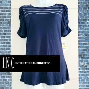 NWT  INC Pucker Sleeve Mesh Stripes Top